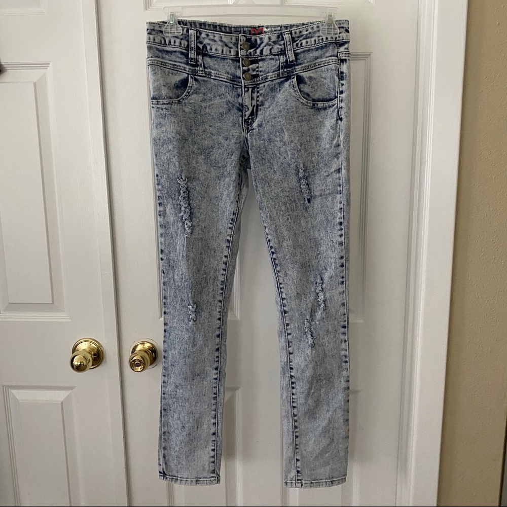 High waist acid wash distressed jeans